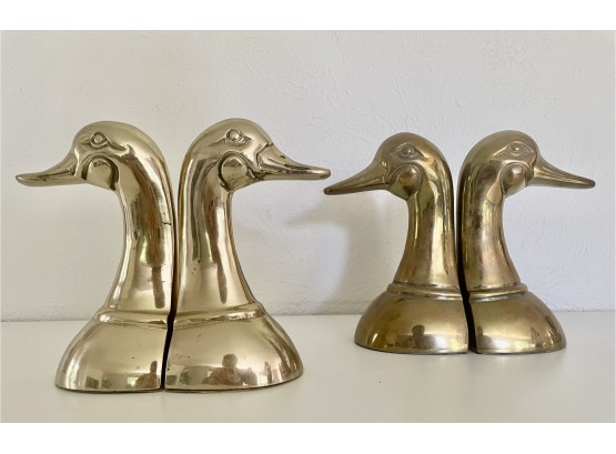 2 Pair Brass Duck Bookends