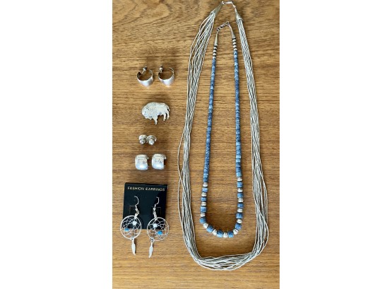 Unmarked Silver Toned Items That May Be Sterling With Lapis Necklace
