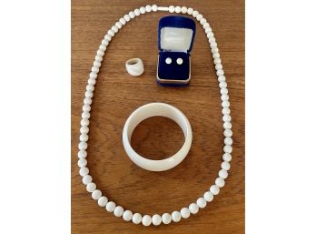 Bone Bracelet, Earrings, Ring, And Necklace