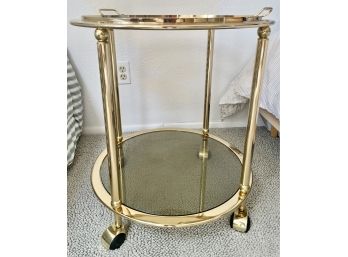 Smoked Glass Brass Table With Lift Out Tray