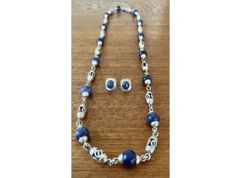 Sterling And Lapis Necklace And Earrings
