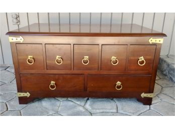 Wooden Cherry Tone 7 Drawer With Brass Accents And Knobs
