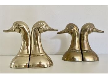 2 Pair Brass Duck Bookends