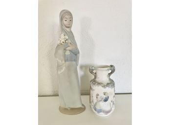 2 Llardo Pieces Marked  #4650 & #21N Figurine & Bud Vase