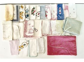 Large Collection Of Vintage Handkerchiefs And Satin  Folds