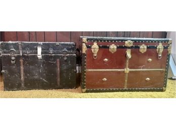 2 Vintage Trunks, One On Left Is Pretty Beat Up