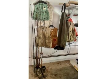 Fishing Rods, Vests, Boots, And Waders