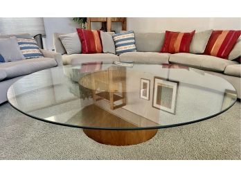 Large Round Glass Coffe Table With Wood Base