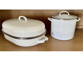 Enameled Roaster And Copco Stock Pot With Lids