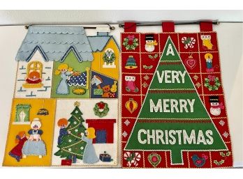 2 Vintage Handmade Christmas Banners