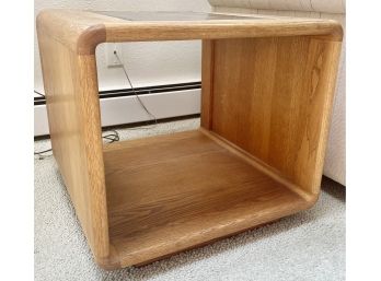 Vintage Oak And Smoked Glass Side Table