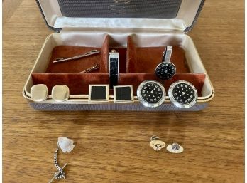Men's Cufflinks, Tip Clips, And Pins In Small Jewelry Box