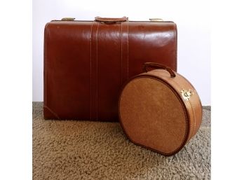 Vintage Leather Suitcase & Travel Case/hat Box