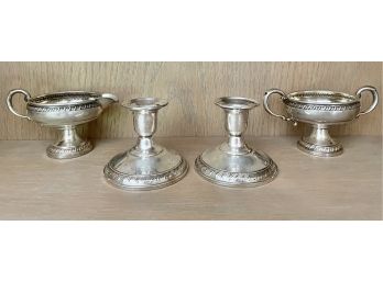 Weighted Sterling Candle Holders & Cream And Sugar