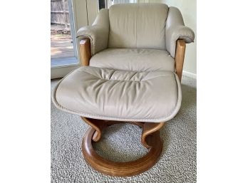 Ekornes  Made In Norway Leather & Oak Chair With Ottoman