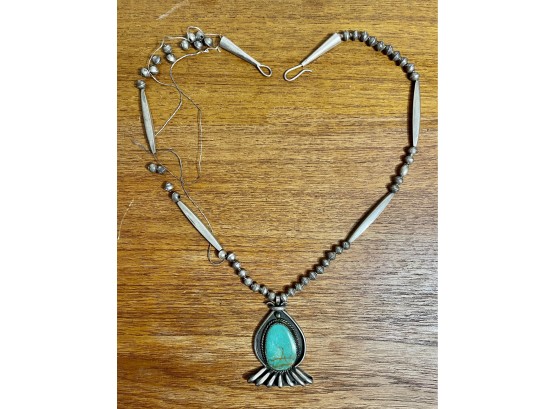 Gorgeous Old Pawn Vintage Native Sterling & Turquoise Necklace, As Is