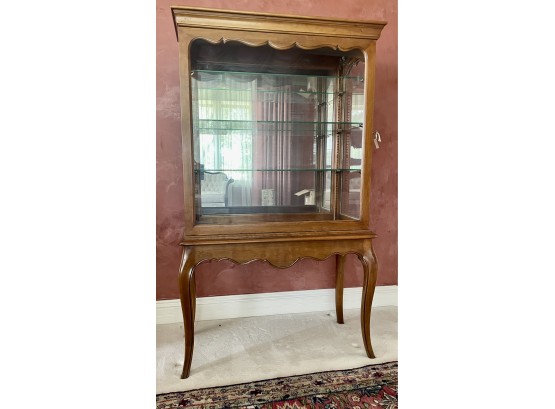 Maple Curio Cabinet With Glass Shelves & Key