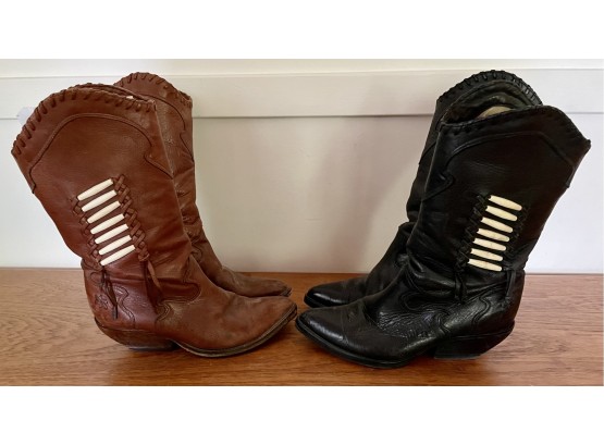 2 Pairs Of Women's Sz 6 Leather Boots With Bone Accents