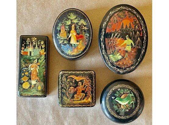 Assorted Small Original Signed Russian Lacquered Boxes