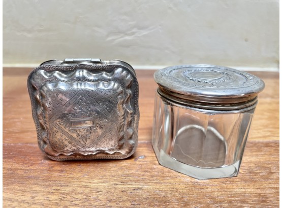 Sterling Pill Box & Jar With Sterling Lid