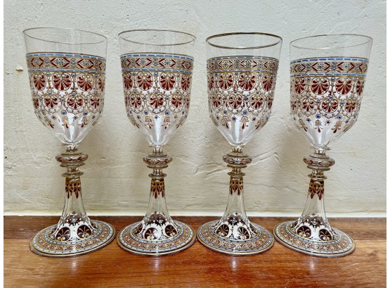 4 Painted Bohemian Glass Stems