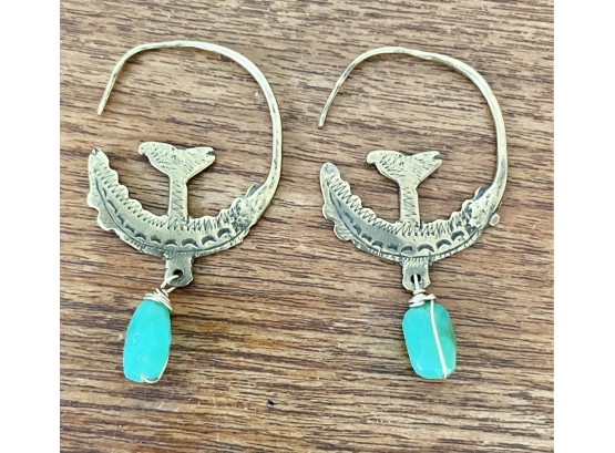Brass & Chrysopase Tribal Earrings