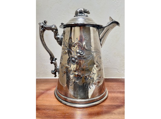 Gorgeous Silver Plated Coffee Pot With Bear Handle