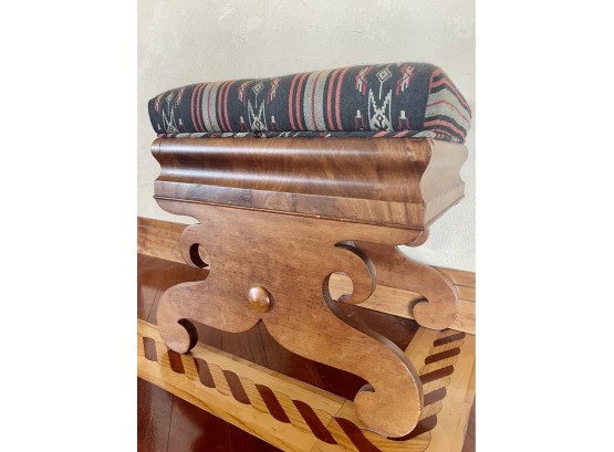 Small Wood Foot Stool With Southwest Motif Cushion