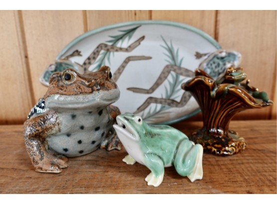 Ceramic Frog Platter And Figurines