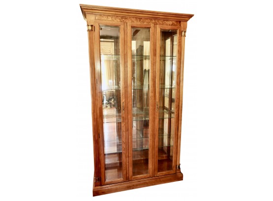 Gorgeous Lighted Antique Hardwood China Cabinet With Adjustable Glass Shelves