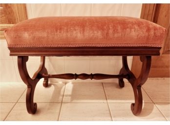 Nicely Upholstered Antique Cherry Settee Bench