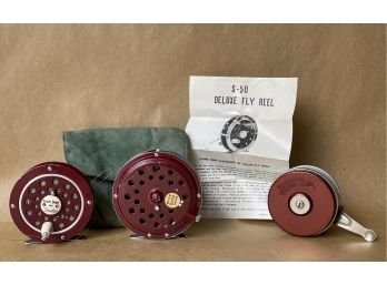 Vintage Fly Reels One With Original Green Leather Case