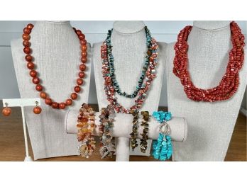 Assorted Multistrand Beaded Necklaces & Bracelets With 1 Pair Of Earrings