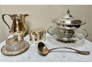Assorted Silver Plated Serving Bowl, Cake Stand, & More