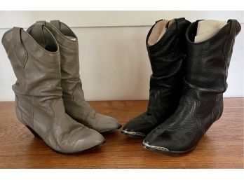 2 Pair Women's Leather Western Boots, Sz 6.5