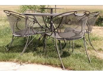 Black Wrought Iron Patio Set, Including 4 Chairs And Table With Removeable Lazy Susan