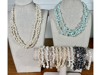2 Freshwater Pearl Multistrand Necklaces With Bracelets