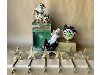 Brass Star Stocking Holders And Assorted Christmas Decor