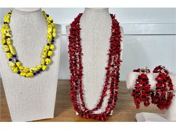 Coral And Yellow Turquoise Multistrand Necklaces & Bracelets