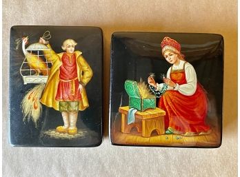 Vintage Hand Painted And Signed Russian Lacquered Boxes