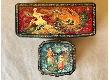 Vintage Hand Painted & Signed Russian Lacquered Boxes