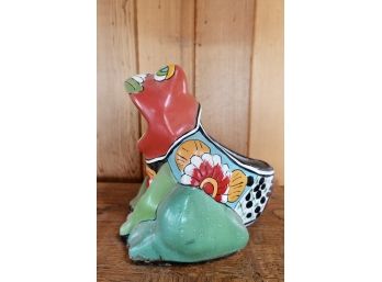 Colorful Painted Ceramic Frog Planter