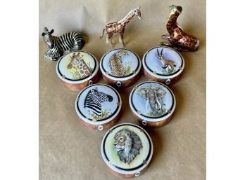 Lynn Chase African Theme Trinket Boxes With Cast Zebra And Giraffes, Including Godinger Salt Shaker