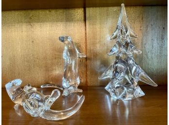 Baccarat Crystal Otters With Christmas Tree