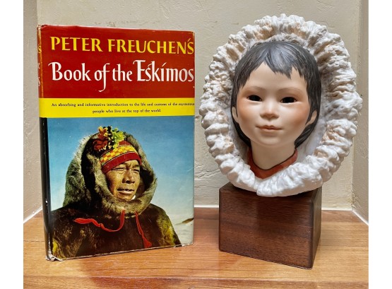 Cybis USA Ceramic Eskimo Statue With Book