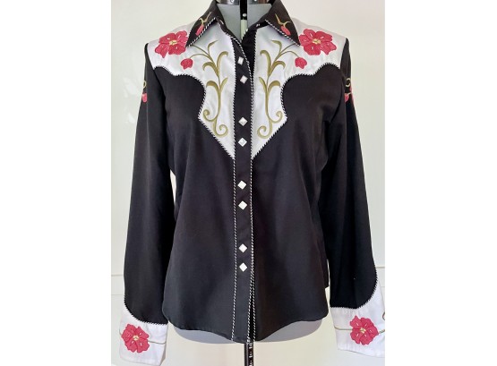 Gorgeous Scully Western Shirt With Embroidery & Pearl Snaps, Sz M