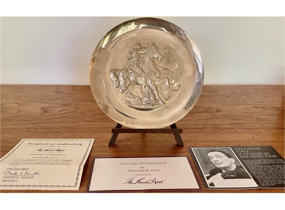 1971 Lincoln Mint 'Unicorn Dyonisiaque' By Salvador Dali Sterling Plate