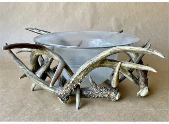 Cast Antlers With Glass Bowl