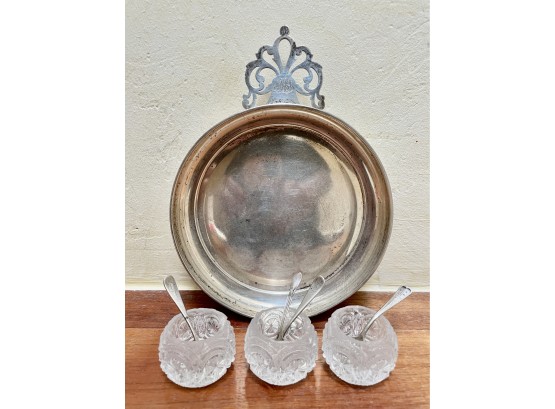 Salt Cellars With Sterling Spoons And Plate