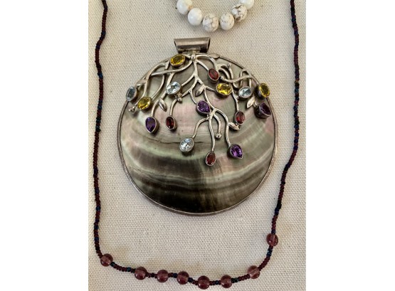 Beaded Jewelry And Gorgeous Abalone Pendant With Semiprecious Gems